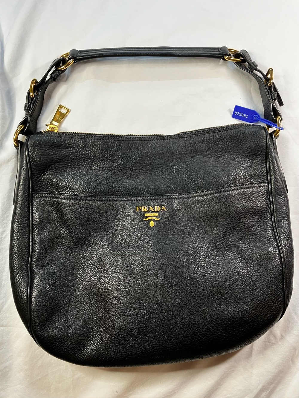 Prada Vitello Daino Sacca Black Pebbled Leather Hobo Bag Gold Hardware | BR4755